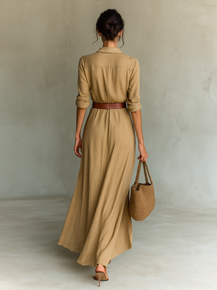 Notched collar long sleeve maxi dress, view 4