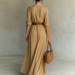 Notched collar long sleeve maxi dress, view 4