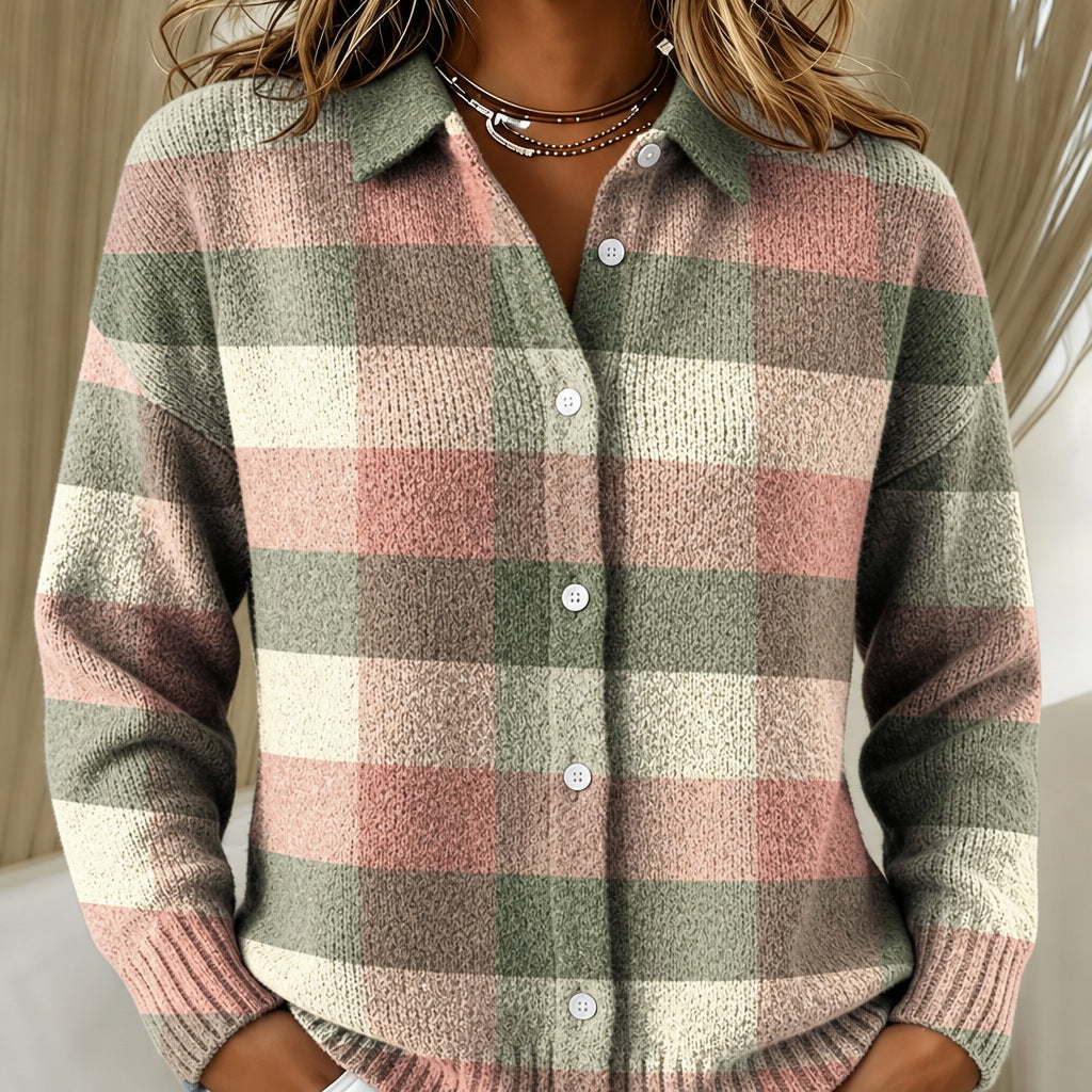 Grace pastel checked knitted jacket in Multicolour, front view