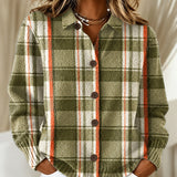 Hazel olive green checked knitted jacket, front view