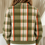 Hazel olive green checked knitted jacket, view 3