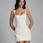 Olivia hourglass corset mini dress in Ivory, view 9