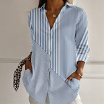 Addison blue striped patchwork blouse, view 2