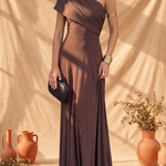 Toledo linen blend one shoulder maxi dress, view 2
