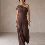 Toledo linen blend one shoulder maxi dress, front view