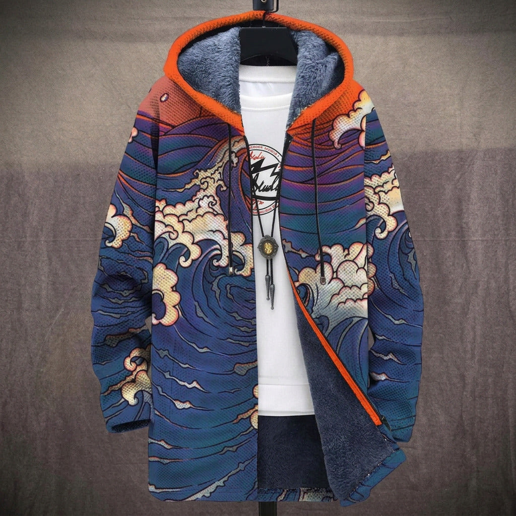 Hilda - Navy Japanese Waves and Clouds Jacket, front view