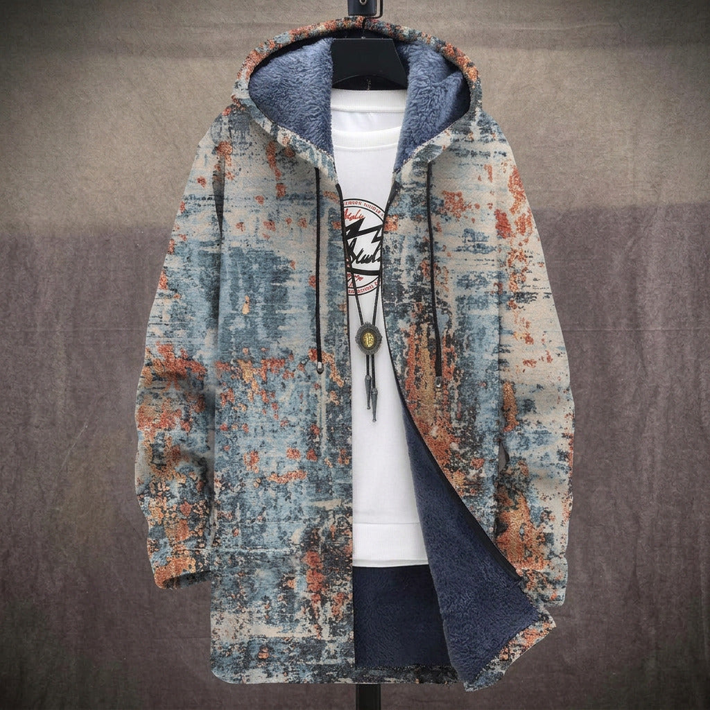 Hilary - Blue and Rust Distressed Print Jacket, front view
