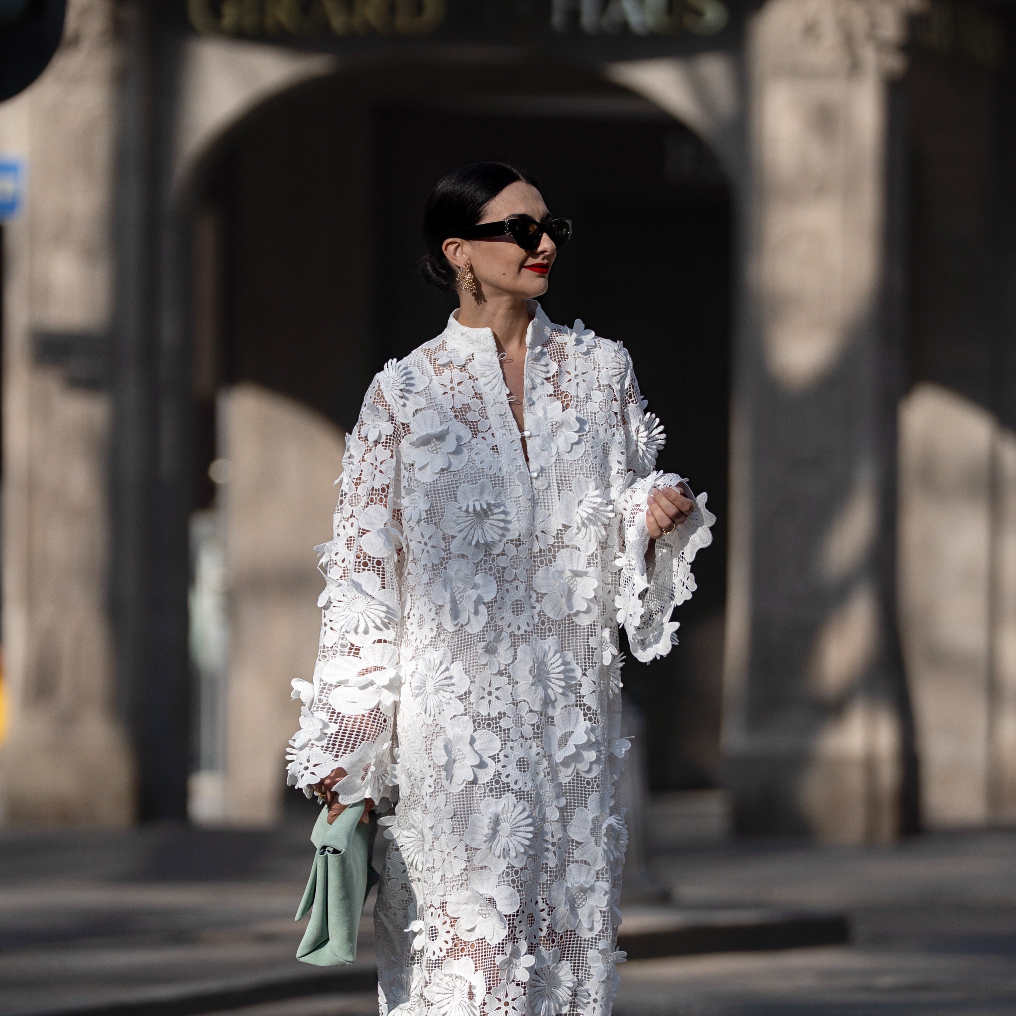 Estelle white lace dress, front view