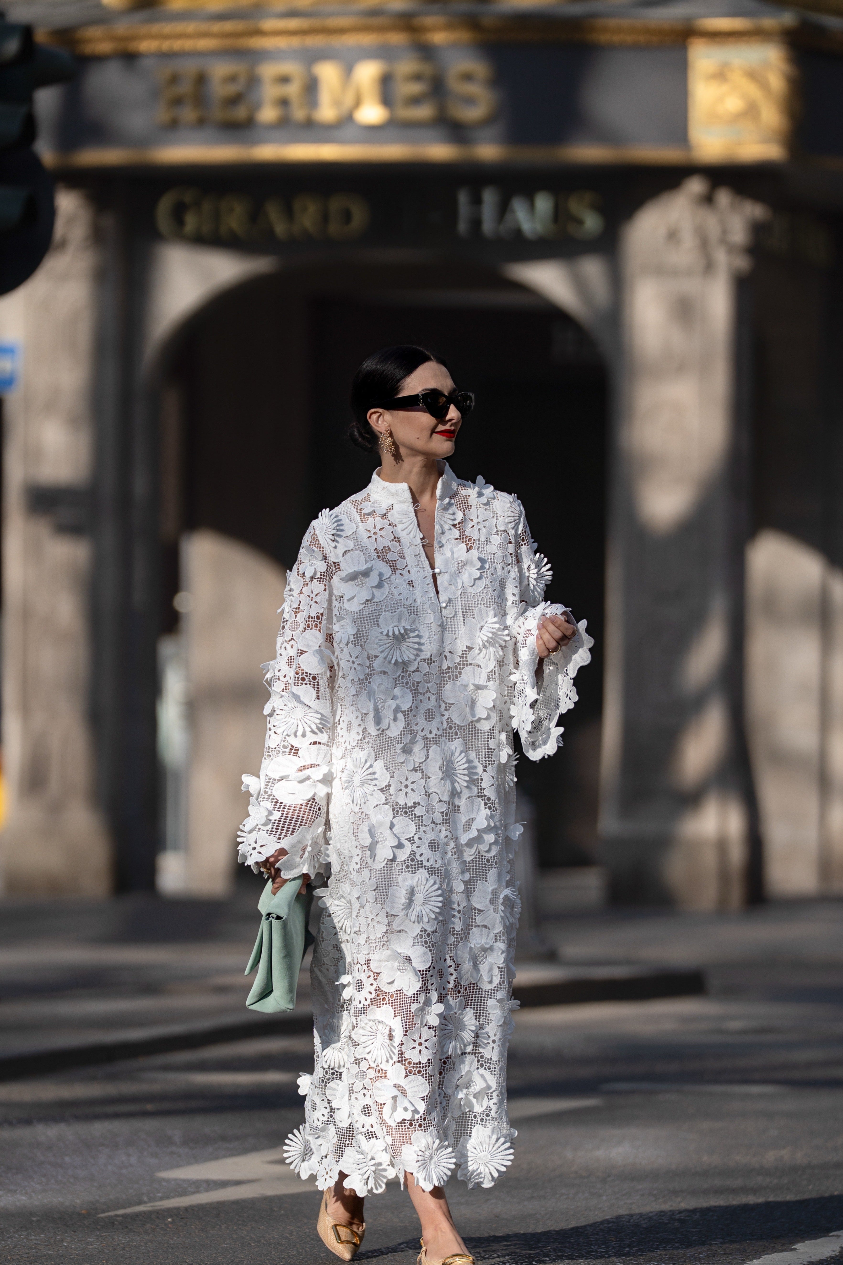 Estelle white lace dress, front view