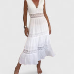 Alena lace V neck tiered midi dress in White, view 4
