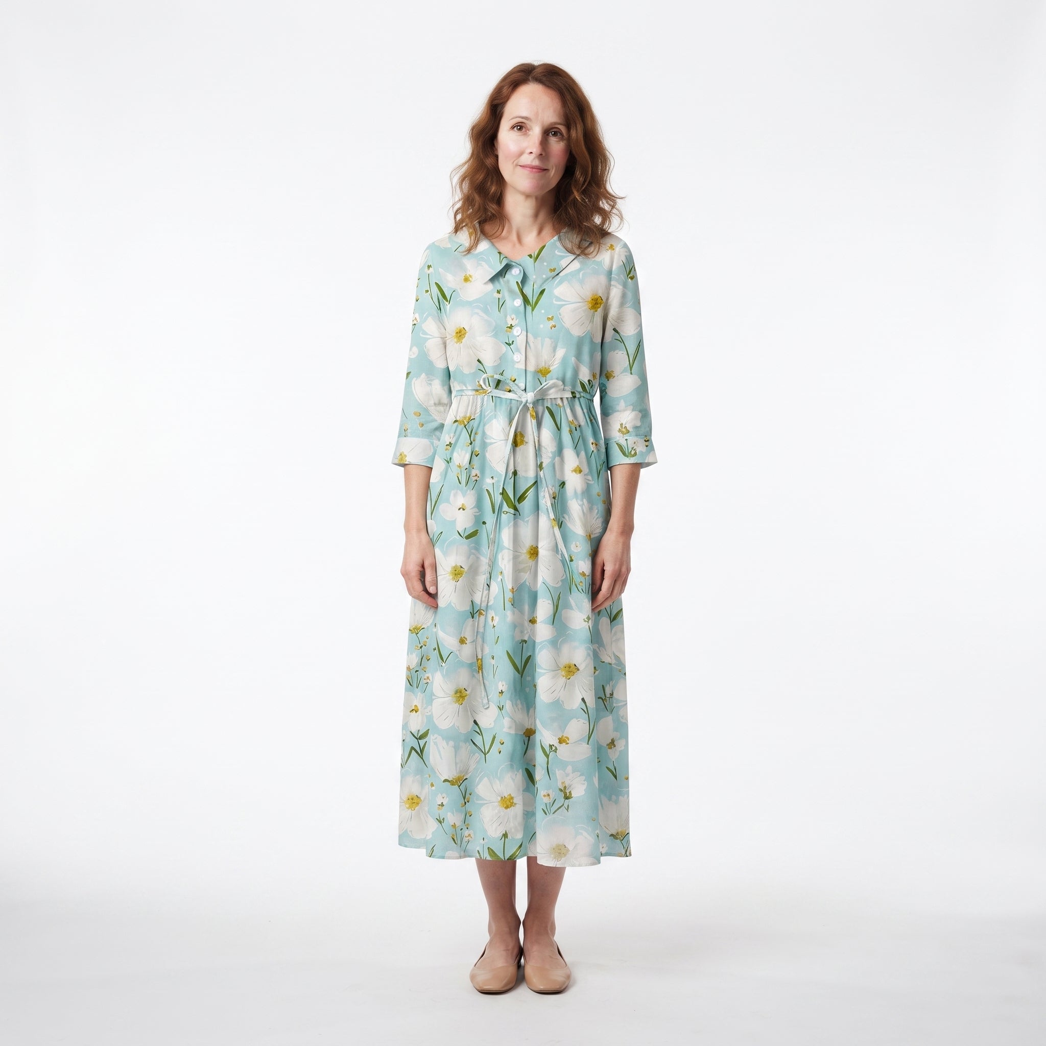 Livia floral cotton linen dress, view 2