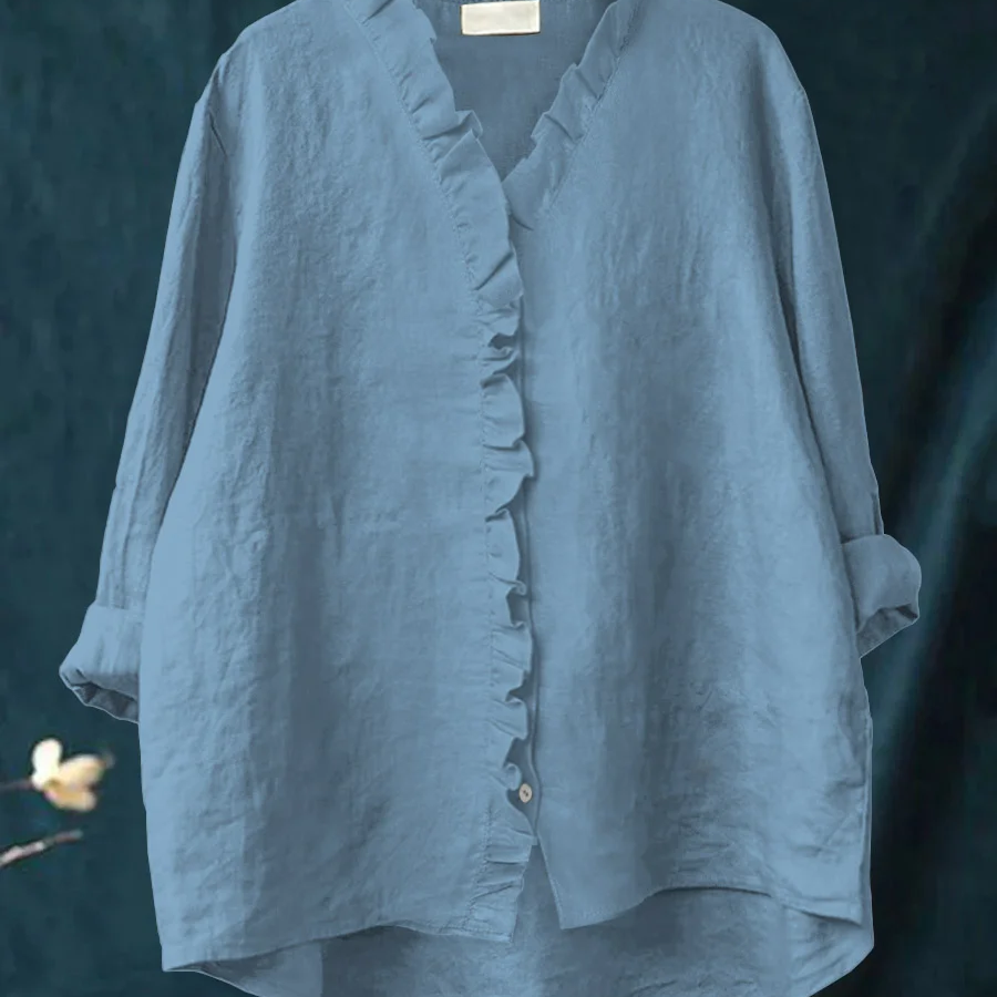 Maribel soft ruffle blouse in Blue, view 13