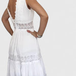 Alena lace V neck tiered midi dress, view 3