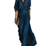 Cielo deep blue shirt and maxi skirt set, view 5