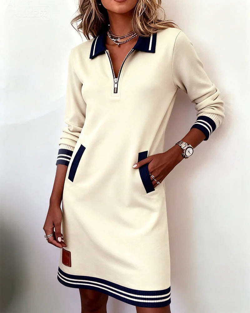 Chic Long Sleeve Cotton Dress in White, view 2