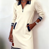 Chic Long Sleeve Cotton Dress in White, view 2