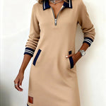 Chic Long Sleeve Cotton Dress in Beige, view 3