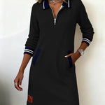 Chic Long Sleeve Cotton Dress in Black, view 5