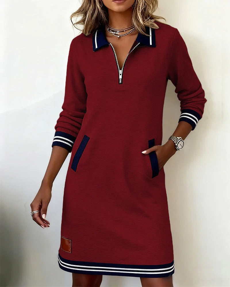 Chic Long Sleeve Cotton Dress in Red, view 6