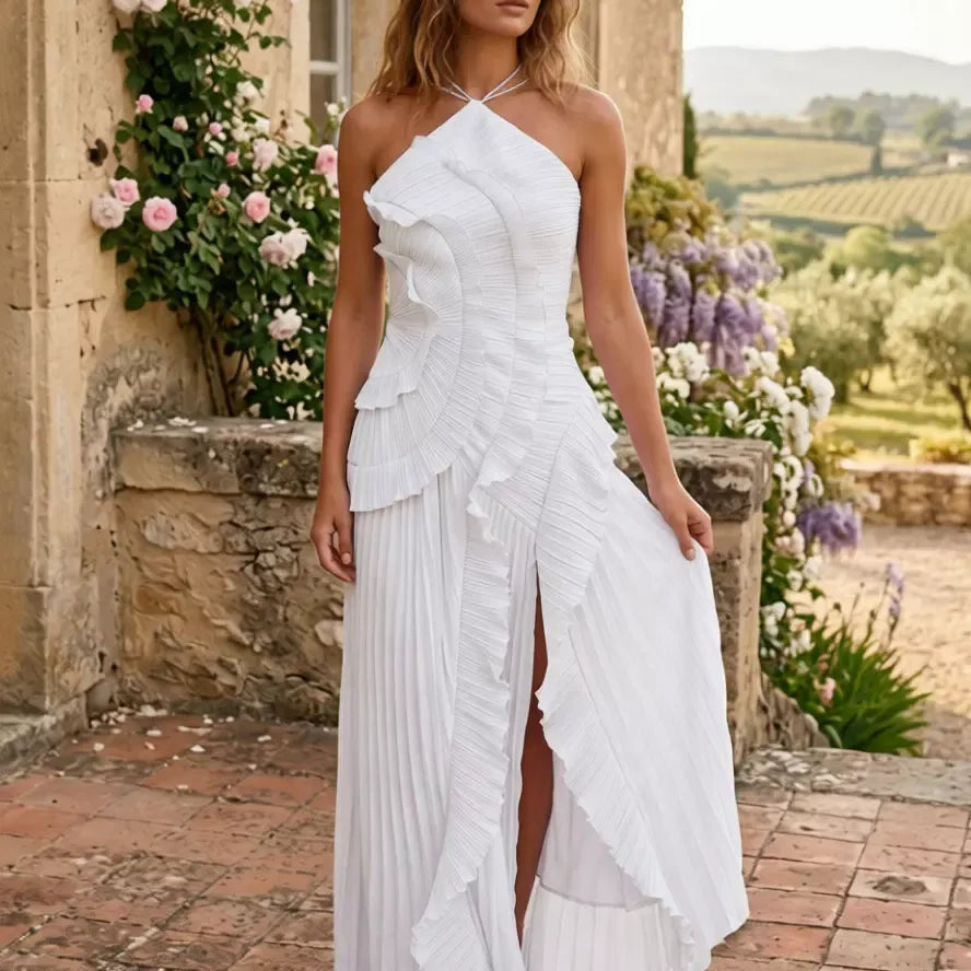 Eleonora Elegant Ruffled Dress in White, view 12