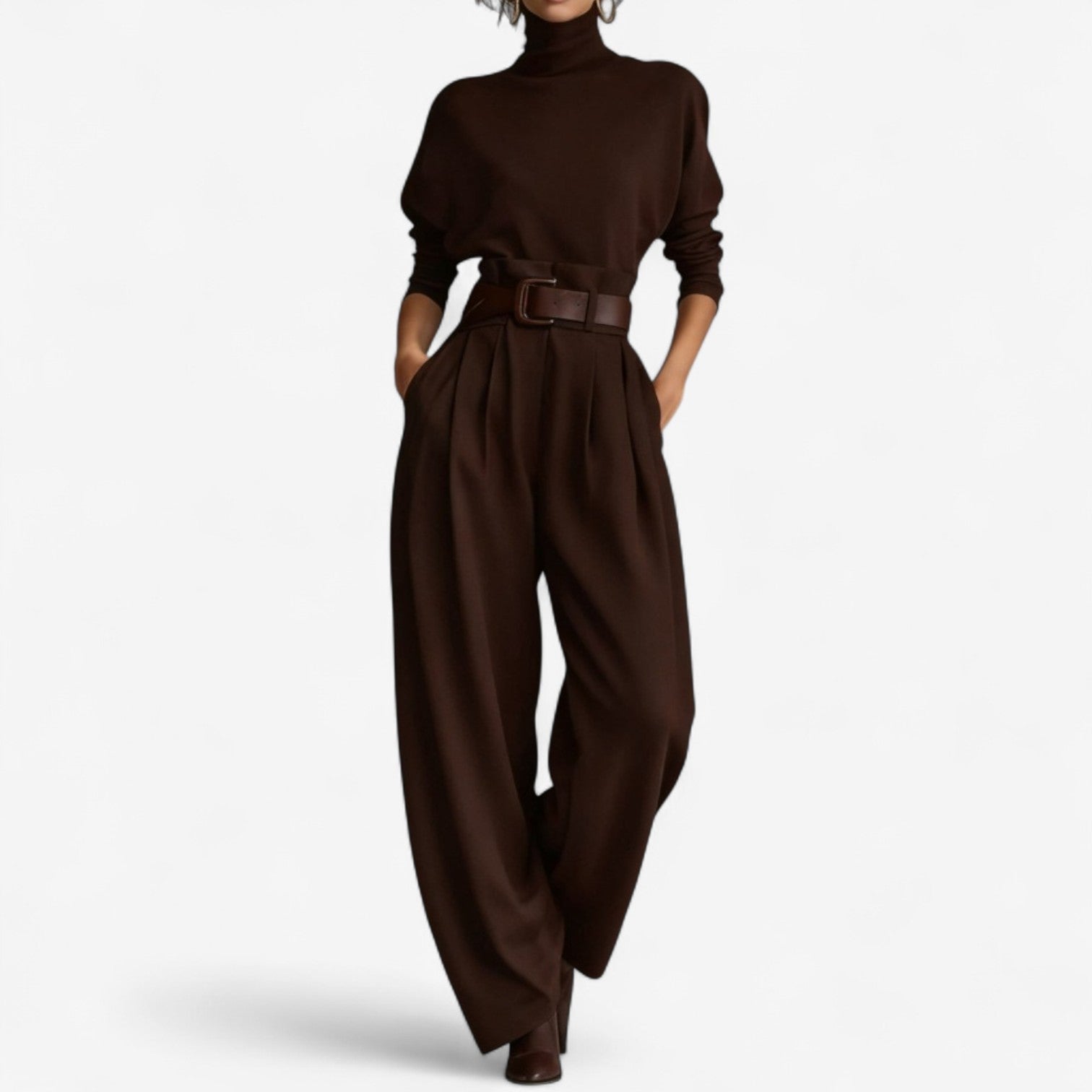 Doris High Neck Jumpsuit in Coffee Brown, view 5