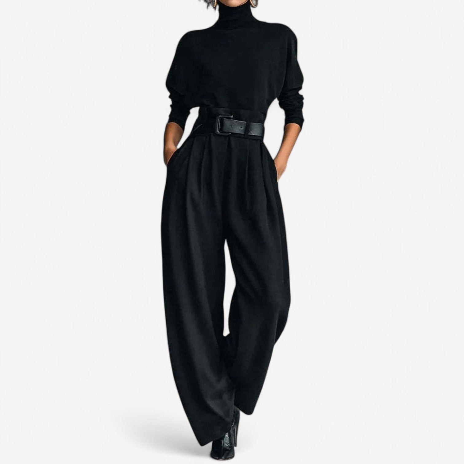 Doris High Neck Jumpsuit in Black, front view