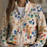 Fiona botanical leaf print zip-up cardigan, front view