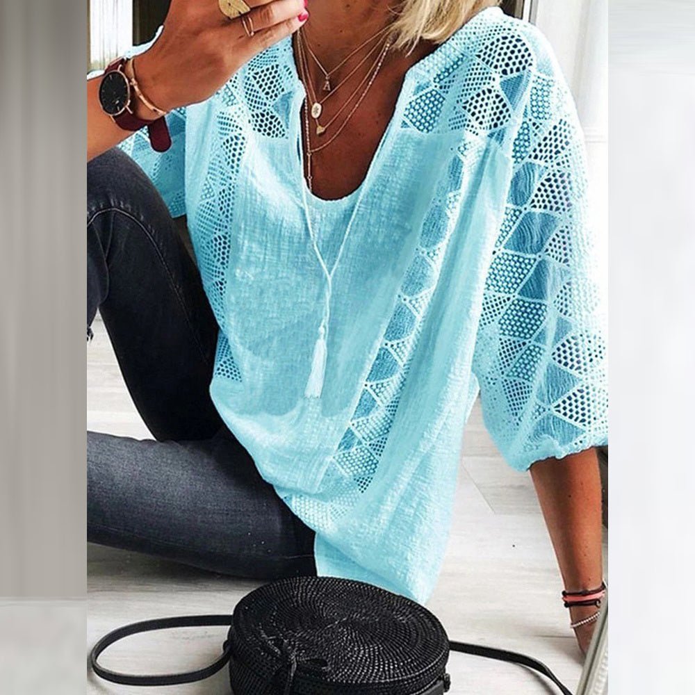 Harper breezy crochet detail blouse in Light Blue, view 2