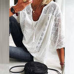 Harper breezy crochet detail blouse in White, front view