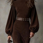 Harriet lantern sleeve midi dress, view 3