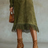 Juniper suede look fringe dress, view 4