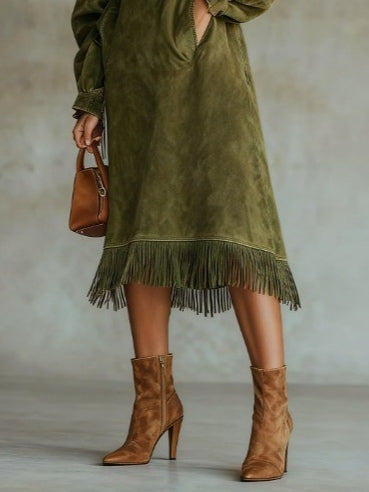 Juniper suede look fringe dress, view 4