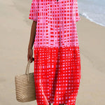 Roosmarijn pink and red checked dress, front view