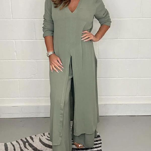 Alejandra relaxed two-piece set in Olive Green, view 3