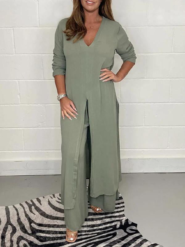 Alejandra relaxed two-piece set in Olive Green, view 3