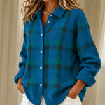 Kelsey blue brushed check knitted jacket, view 2