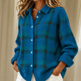 Kelsey blue brushed check knitted jacket, view 2