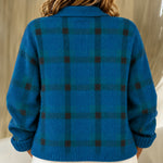 Kelsey blue brushed check knitted jacket, view 3