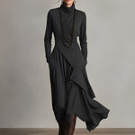 Natalie draped turtleneck knit dress in Dark Grey, view 8
