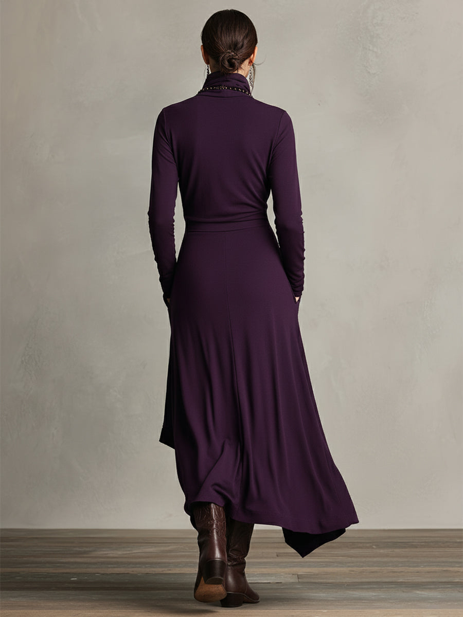 Natalie draped turtleneck knit dress, view 5