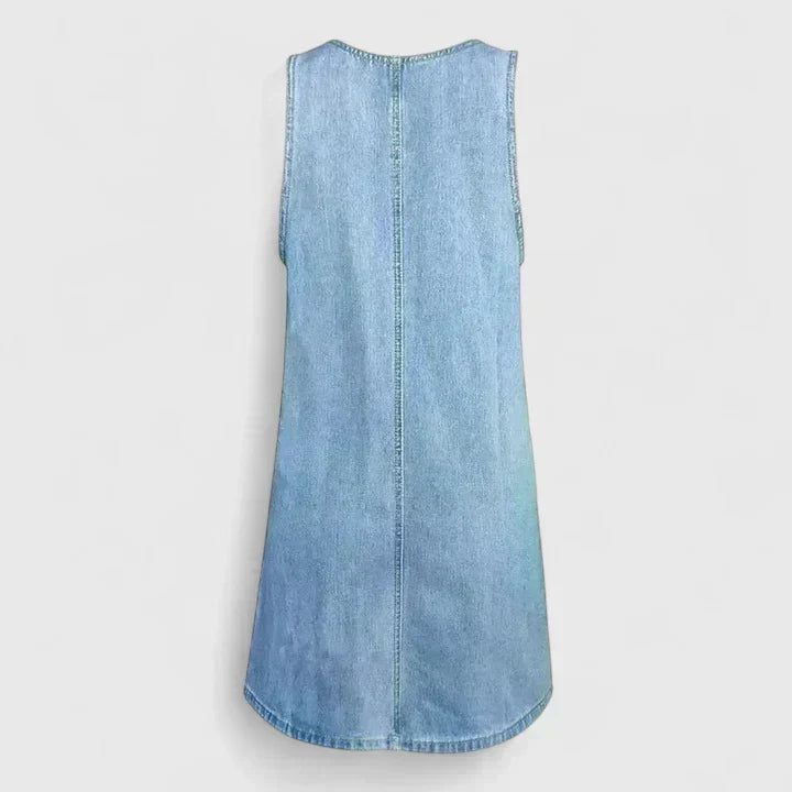 Zarisse denim look pinafore midi dress, view 3