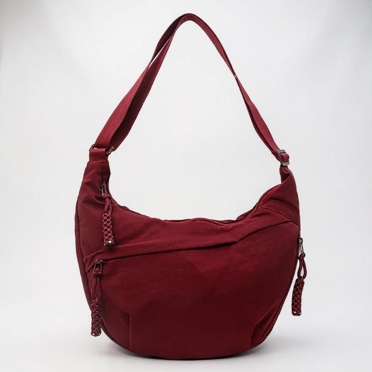 Audrey Burgundy Nylon Shoulder Bag, front view