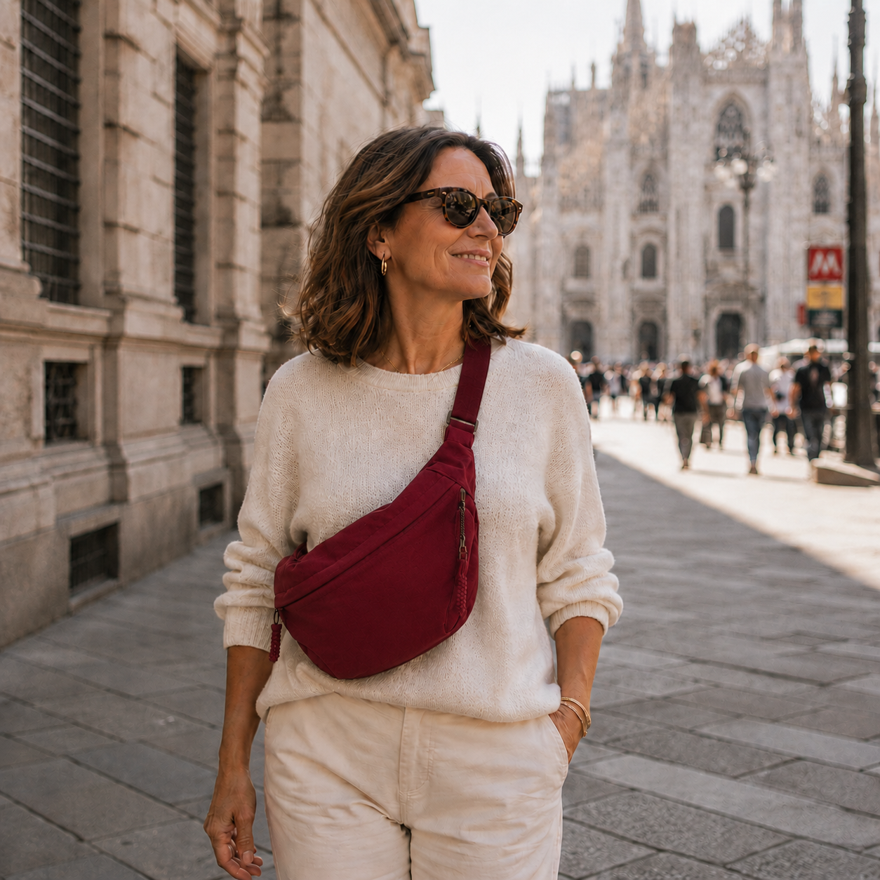 Audrey Burgundy Nylon Shoulder Bag, view 4