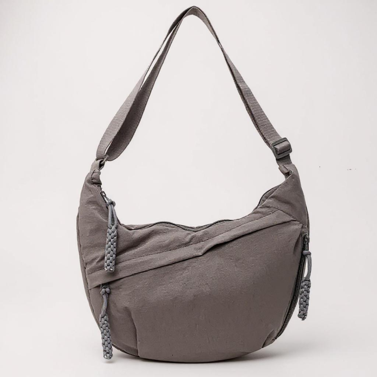 Claire Grey Nylon Shoulder Bag, front view