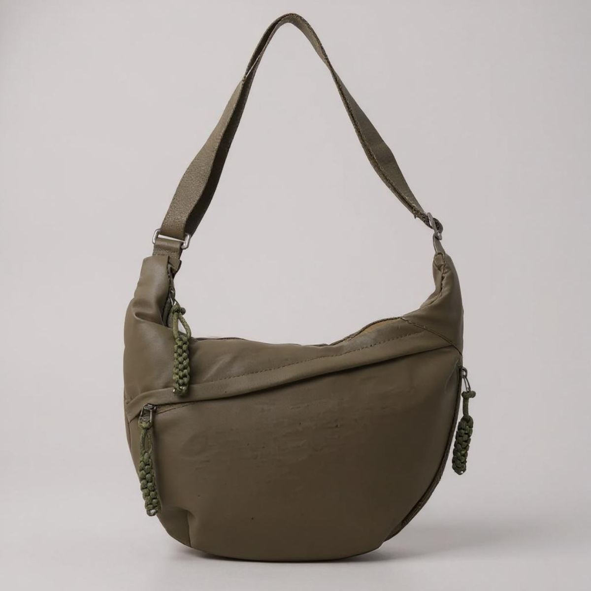 Brooklyn Olive Green Nylon Shoulder Bag, front view