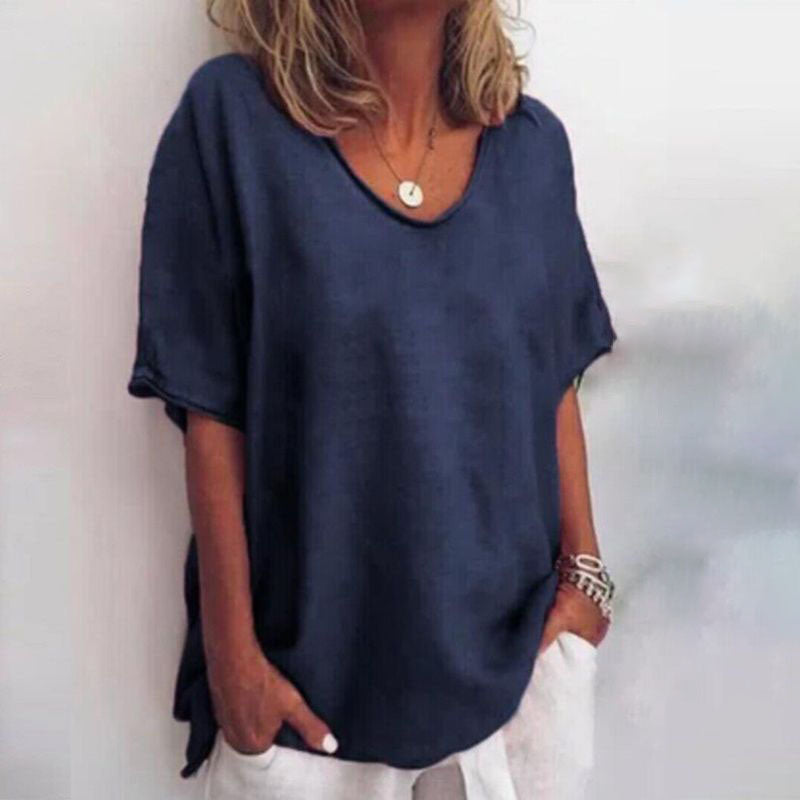 Callie loose fit scoop neck top in Navy Blue, view 7