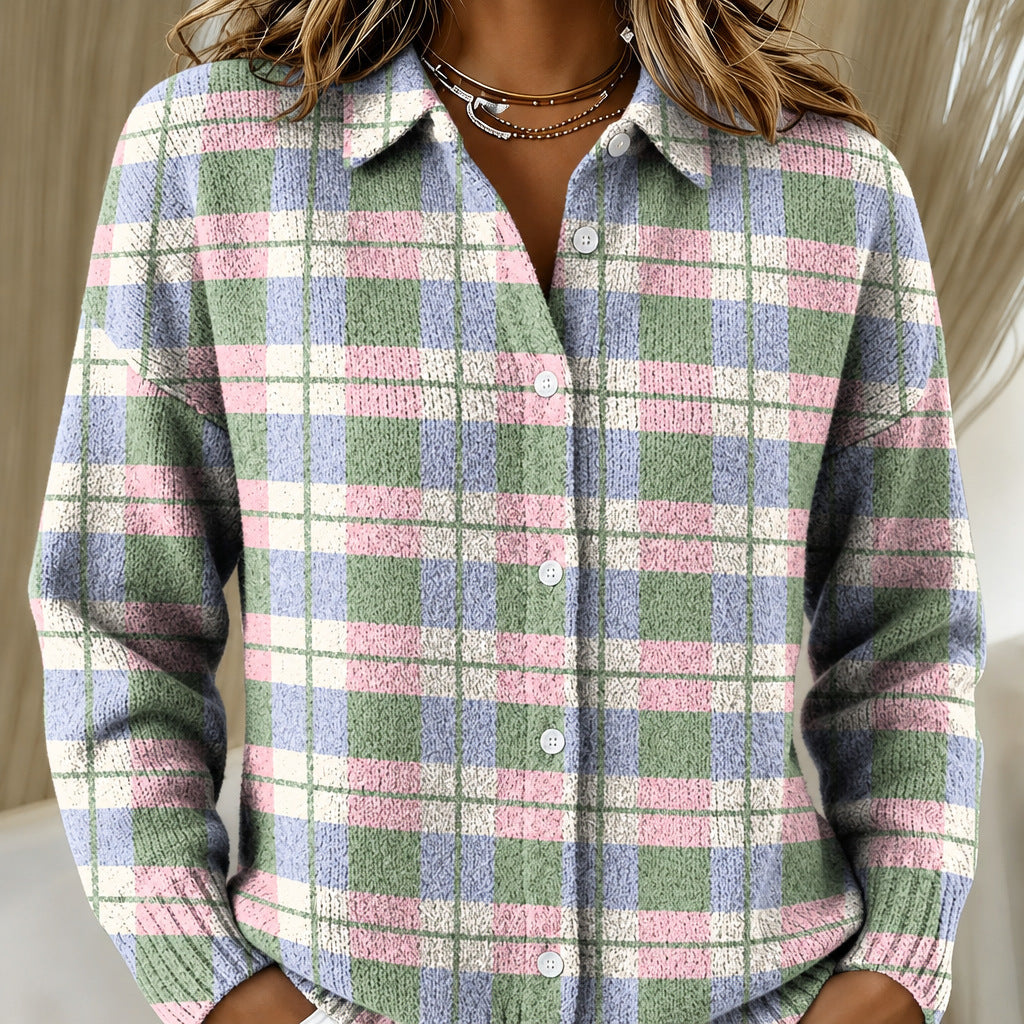 Maggie pastel checked knitted jacket in Multicolour, front view