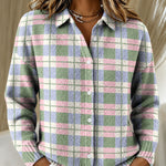 Maggie pastel checked knitted jacket in Multicolour, front view