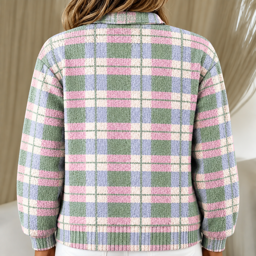 Maggie pastel checked knitted jacket, view 2