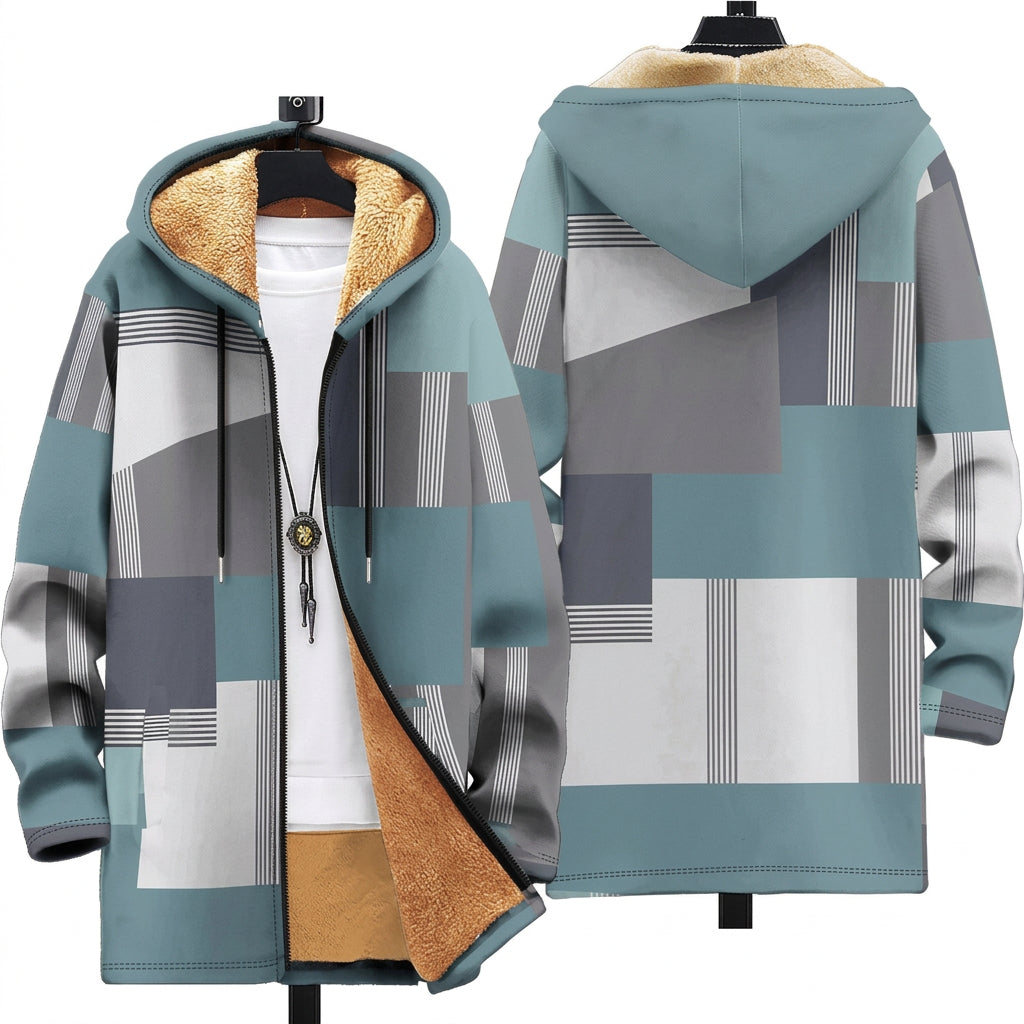 Mavis - Sage and Mustard Colour Block Jacket, front and back view